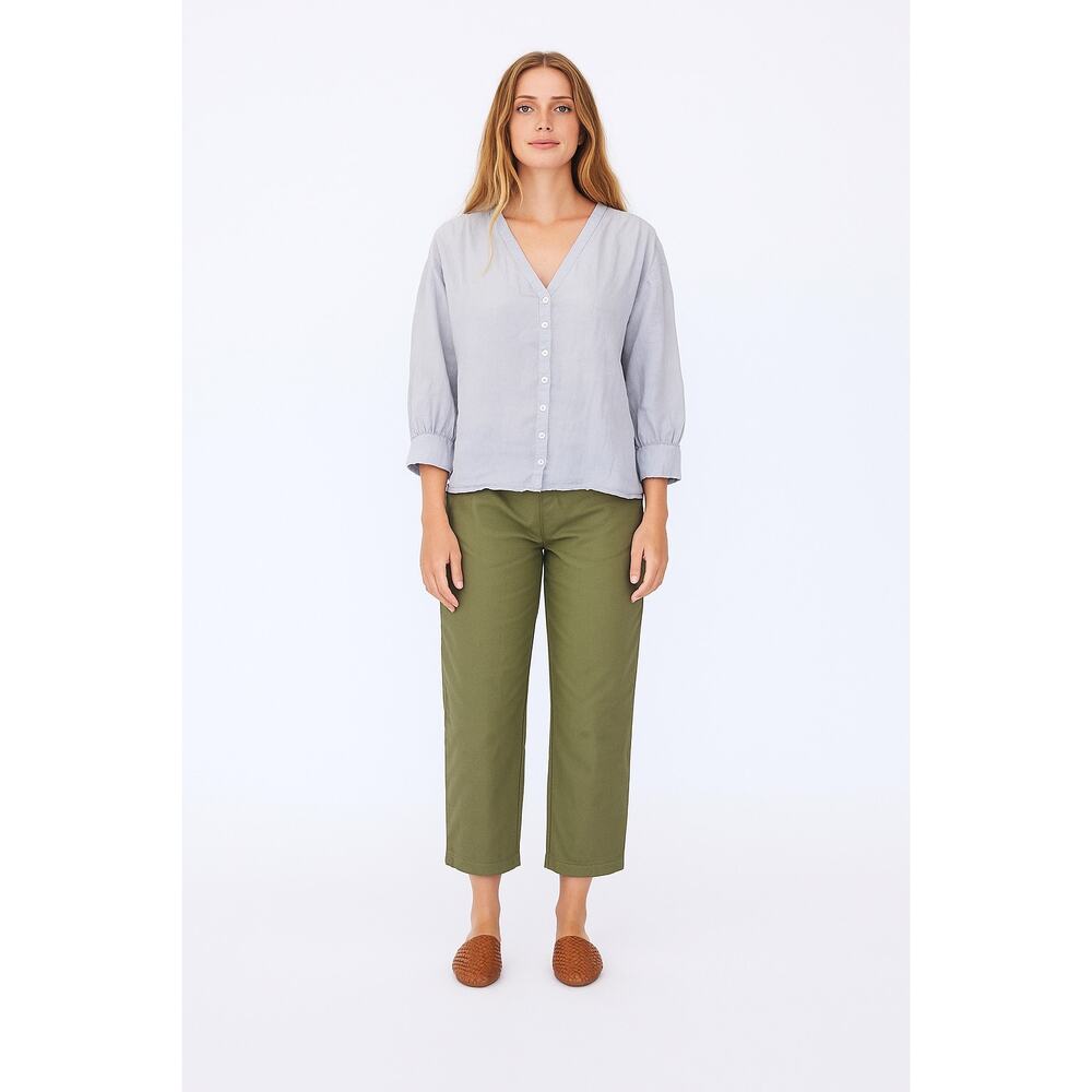Esby Lauren Prairie Top Linen Sky Grey Gray Button Front Small USA Blouse